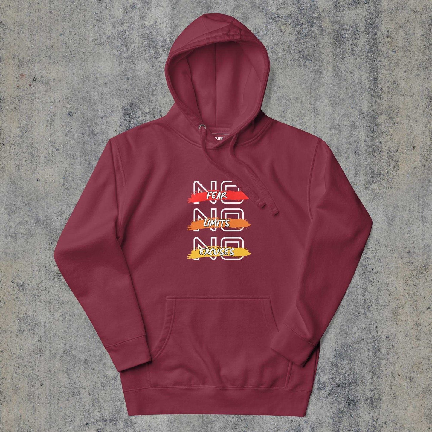 > No Excuses Premium Hoodie Maroon Colour.